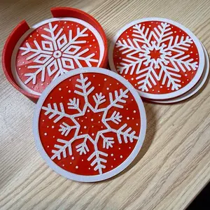 House of Frenzy 6 Piece 3D Print Snowflake Coaster Set Winter & Holiday Decor AMS 3D Printed Coasters for Festive Tables