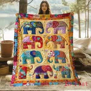 【This is 2D, not 3D.】1pc Bohemian Elephant Print Blanket Bedspread - Soft Flannel Suitable for Bed, Sofa, Travel & Camping, Lightweight - Bedding with Indian Elephant Patterns, Beige Bedspread Suitable for, Room, Decor, EasyCare Fabric