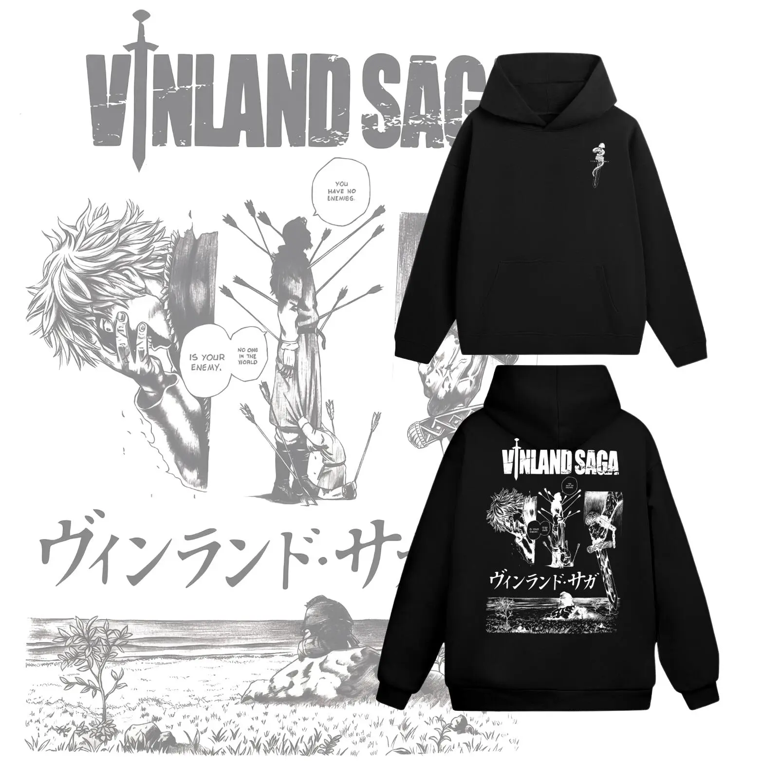Vinland Saga Hoodie, Sweatshirt, T-Shirt 2 Sided - Epic Manga Artwork Featuring Sword and Viking Battle Scenes, Perfect for Anime and Manga Enthusiasts, Unisex Hoodie for Adventure Lovers and Norse Mythology Fans Menswear Sweaters Tops Underwear Pullover