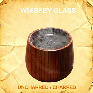 [Buy 1 Get 1 Free] Wooden Whiskey and Bourbon Tumbler Glass Charred or Uncharred Old Fashioned Drinkware Premium Handcrafted Wooden Glassware Stylish Bourbon Gift for Men Trending Barware Unique Gift for Whiskey Lovers Home Bar Decor Special Occasion