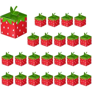 24 Pcs 2.17×2.17×2.17 Inch Strawberry Party Favor Boxes Cute Foldable Paper Goodie Boxes for Candy Snacks Gifts Birthday Wedding Festival Holiday Party Decorations