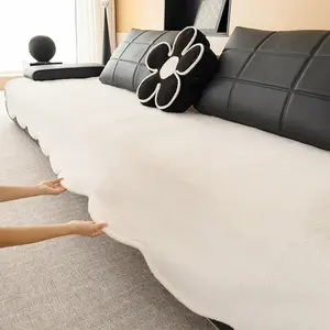 Soft Plush Sofa Cushion, Pet-Friendly Non-Slip Anti-Scratch, Suitable for Living Room and Office, Wave Edge Sofa Protector Pad