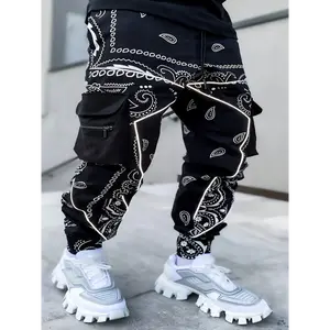 [Multi Pocket Paisley Joggers] Men's Paisley Pattern Multi Pocket Joggers, Casual Sports Pants For Fitness