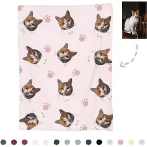 Custom Cat Face Blankets with Photos & Name - Soft Flannel Fleece Gift for Cat Lovers - Pet Memorial Gifts