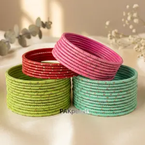 12pc Vibrant Hot Pink & Gold Polka Dot Metal Bangles - Traditional Rani Pink Churiya Set for Weddings & Festive Wear