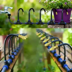 Universal Spray Nozzle Drip Irrigation Kit with 7.87 Inch Rotating Brass Sprinkler Head - Automatic Watering System for Balcony, Rainforest, and Garden, No Battery Needed, Plastic Material, Garden Watering System|Modern Garden Decor|Durable Plastic