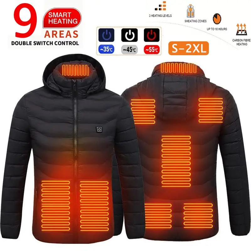 Heated Jacket for Men & Women, Lightweight Insulated Thermal Casual Coats, 9 Smart Heating Zones Winter Warm Heating Jacket, 3 Temperature Settings, Washable, Valentine's Day Gifts, Winter Gifts, Christmas Gifts (Battery Pack Not Included)