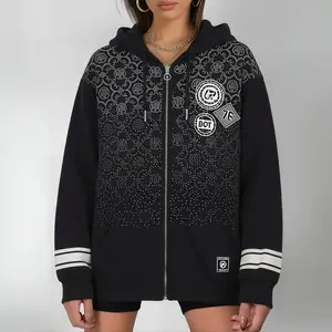 TCH- B-  Retro Style American Vintage College Loose Fit Thermal Lined Zip Up Hoodie Sweatshirt With Pockets, Suitable For Women In Spring/Summer,Fall