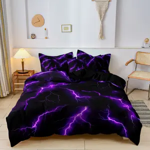 Lightning Thunder Pattern Print Duvet Cover Set, 3 Counts/set Including 1 Duvet Cover & 2 Pillowcase without Filler, Soft Breathable Bedding Set for Home Dormitory
