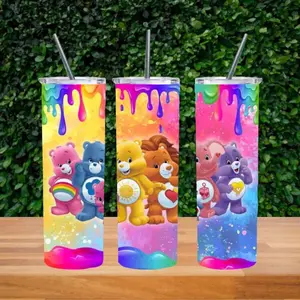 CareBears Sparkle Tumbler, Cute Bears Art Tumbler, Cartoon Characters 20oz Tumbler With Straw