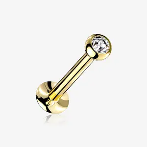 Golden Basic Gem Ball Top Threadless Push-In Steel Labret