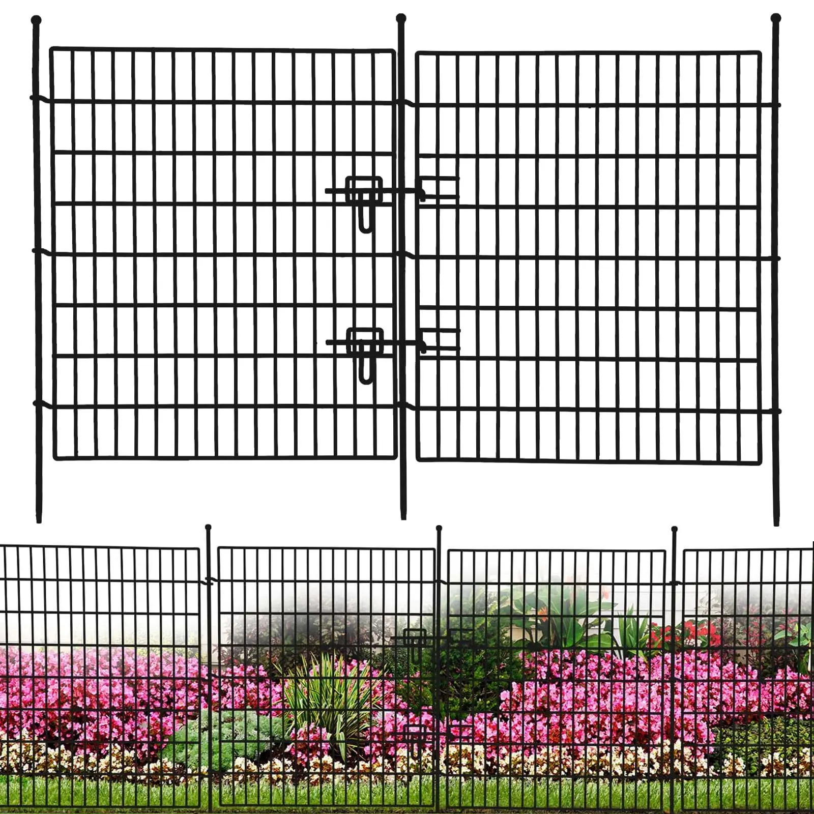 15 Panels No Dig Fence with Gate,32 in(H) X 35.4 ft(L) Garden Decorative Fence Animal Barrier,Rustproof Metal Garden Edging Border for Outdoor, Yard, Patio