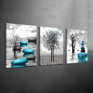 3Counts/Set Framed Black and White Modern, Artistic Canvas Poster, Abstract Art Design, Abstract Botanical Print, Inspirational Abstract Blue Plant Wall Art, Ready To Hang, Artwork For Gift, Wall Decor for Living Room, Bedroom, Office, Home & Dorm Decor