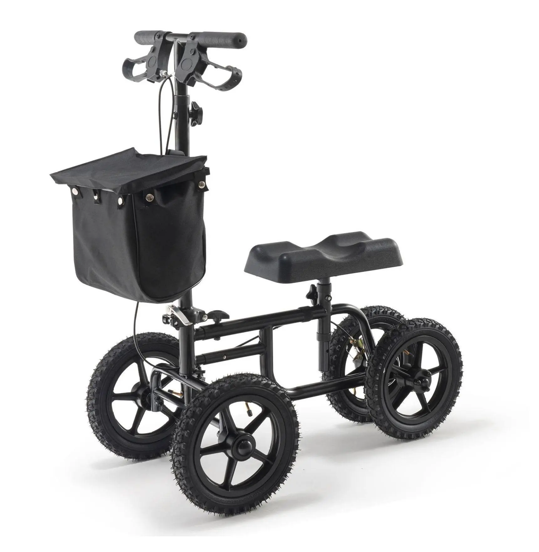 Folding Knee Scooter, Steerable Knee Walker - Carbon Steel, Adjustable Handlebar & Pad, 12" Wheels, Dual Brakes, 350lbs Capacity - Leg Recovery for Foot, Ankle, Knee Double Pole Pneumatic Wheel