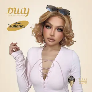 Julian -DWY Mono Lace Front Free Part Short Curly Light Brown with Highlights Glueless Synthetic Wig for Women 10 Inches