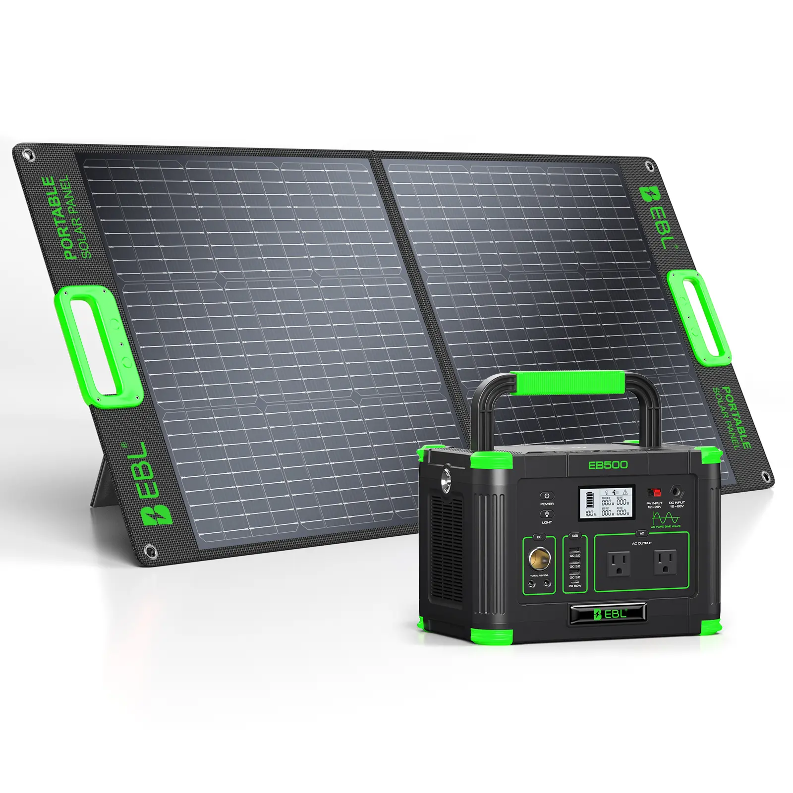 EBL 500W Power Station + 100W Solar Panel Bundle | 519Wh Solar Generator Kit for Camping, RV & Emergencies (Shipped Separately)