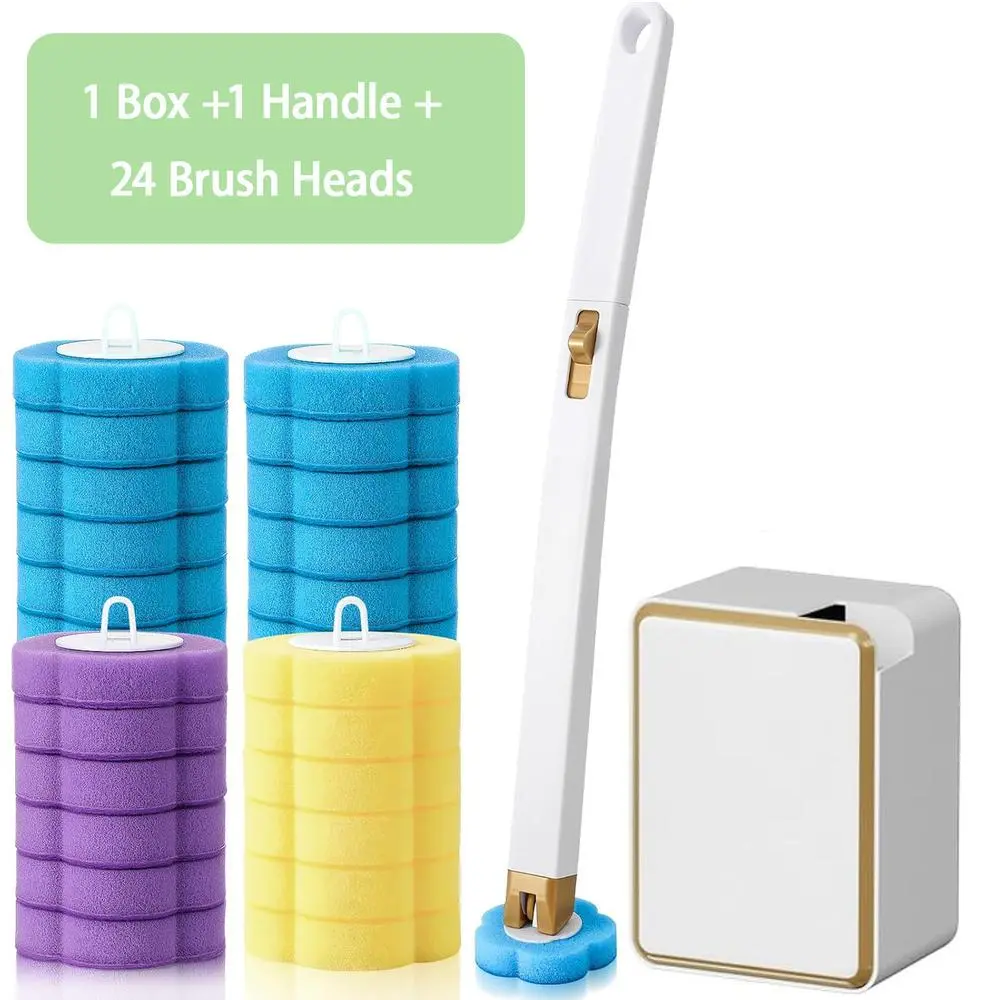 Disposable Wall-Hung Toilet Scrub Caddy, Toilet Bowl Brush Wand Storage with 24 Cleaning Refills, All-scene Household Scrub Kit for Bathtub Drain Sink Urinal Basin, Wall-Mounted Scrub Kit