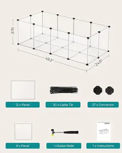 DIY Plastic Enclosure for Small Animals - 20 Panel Pet Playpen with Floor for Guinea Pigs, Bunny