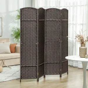 Freestanding Privacy Screen, 4 Panels with Waterproof Polypropylene Woven Surface, Pine Wood Frame,   High Shading Privacy Design for Hiding Clutter, Foldable for Easy Storage,   Suitable for Living Room and Bedroom.