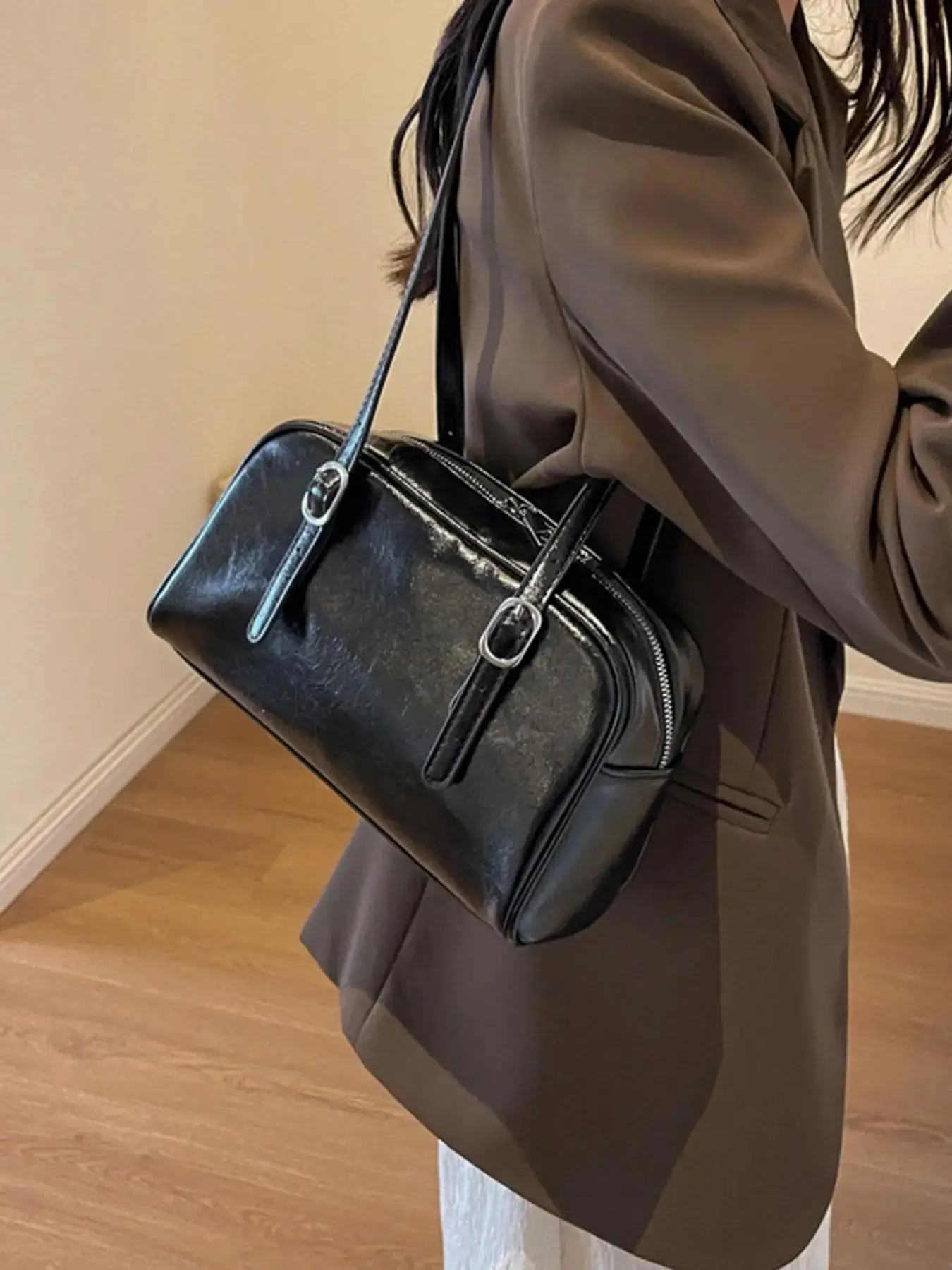 Women's Minimalist Trendy Pu Leather Tote Bag, Casual Large Capacity Vintage Shoulder Bag, Zipper Retro Shoulder Clutch Bag for Women for Daily Use