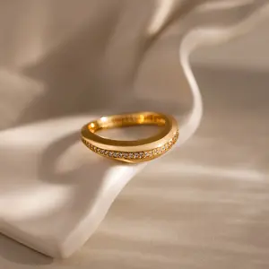 Pave Curve Dome Ring by Caitlyn Minimalist - Chunky 18K Gold Plated Curved Diamond Statement Ring - Art Deco Jewelry - Gift for Her