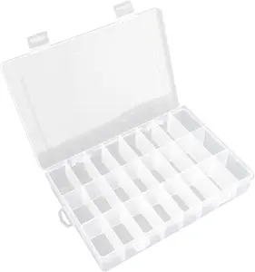 24 Grids Plastic Organizer Box with Removable Dividers - Clear Craft Storage for Beads Earrings Pills Jewelry Screws Seeds Small Parts Hair Ties Travel Storage Box
