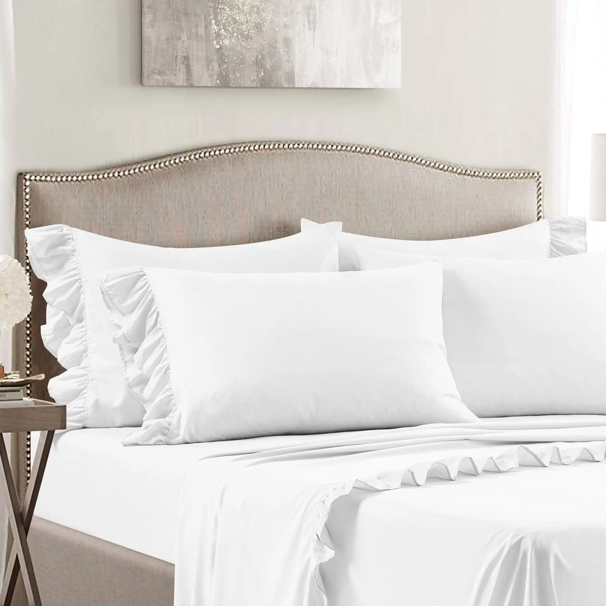 Lush Decor Reyna Ruffle Sheet Set Twin/Full/Queen/King Size 4/6-Piece Microfiber Bedding with Flat Fitted Sheets & Pillowcases OEKO-TEX Certified