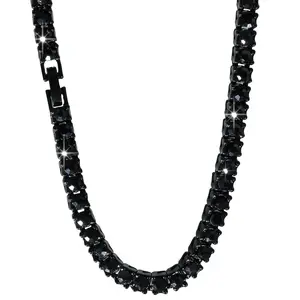 Iced Micro Tennis Necklace | Black Gold Plated, CZ Black Diamond Stones, Men's & Women's Fashion Chain 18", 20", 24" & 30"Inch | Perfect Gift