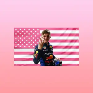 Max Verstappen Pink American Flag Tapestry Wall Mural Max Verstappen F1 Flag, Formula One Champion Wall Flag, Pink F1 Racing Decor