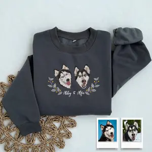 Custom Dog Face Embroidered Sweatshirt Personalized Pet Memorial Gift for Dog Owner Unisex Heavy Blend Crewneck Medium-heavy Fabric 50% Cotton 50% Polyester Loose Fit