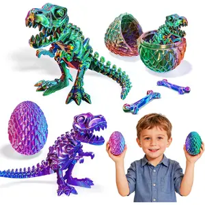 2-Pack Easter 3D Printed Dinosaur Fidget Action Figure Toys - Skeleton T-Rex, Large Storage Crystal Eggs, Blue & Orange Dinos, Gifts for 3-4 Years & 5-12 Years Old Boys Girls (All Seasons)