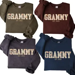 [LEAVE A NOTE A BOUT THE YEARS OR NOT]Grandma Est  Sweatshirt, New Grandma Gift Crewneck, Floral Lettering Grandma Sweater, Cute Nana Gift, Pregnancy Announcement Gift, Cozy Family Sweatshirt