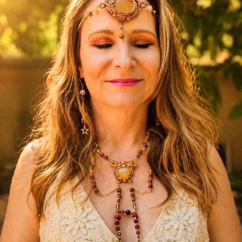 High Priestess Carnelian Crown Crystal and Serpentine Crystal Agate.