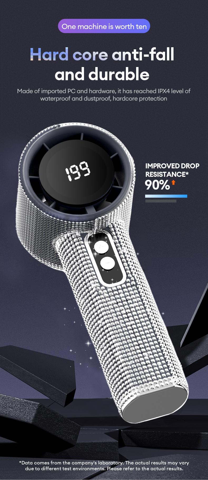 PAXA M15 Full Diamond Luxury Craftsmanship Portable Handheld Fan, 3 Gear Wind, Rechargeable Long Battery Life Hand Fan With Digital Display For Outdoor Activities, Travel, Office, Wonmen's gift