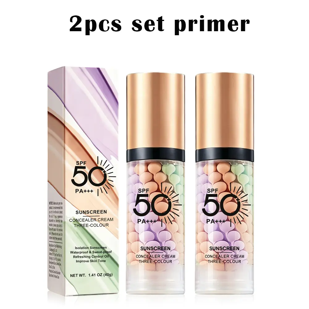 2PCS 3 In 1 Primer for Face Before Makeup Color Correcting Primer SPF 50 One Step Color Corrector Moisturizing Makeup Sunscreen Primer Oil Control Primer for Mature Skin Isolation Cream