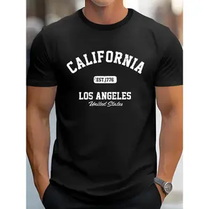 California Graphic Men's T-Shirt – Loose Fit Retro Street Style Crew Neck Short Sleeve Tee, 200g 100% Cotton, Summer for Daily, Outdoor, and Couple Matching Wear Casual Menswear Top Black Streetwear Breathable Print Tshirt Tropical Crewneck