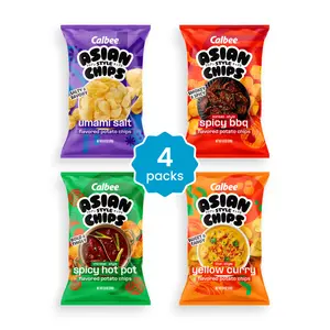 Calbee Asian Style Chips Multipack (Umami Salt, Korean-style Spicy BBQ, Chinese-style Spicy Hot Pot, Thai-style Yellow Curry) - 4 Packs, 6 oz x 4