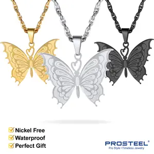 PROSTEEL Butterfly Pendant Necklace Stainless Steel Classic Chain Necklaces Jewelry Unisex For Men Women with Gift Box