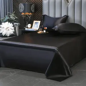 Satin Flat Sheet, Luxury and Silky Soft Bed Top Sheet Only (Black, Twin)