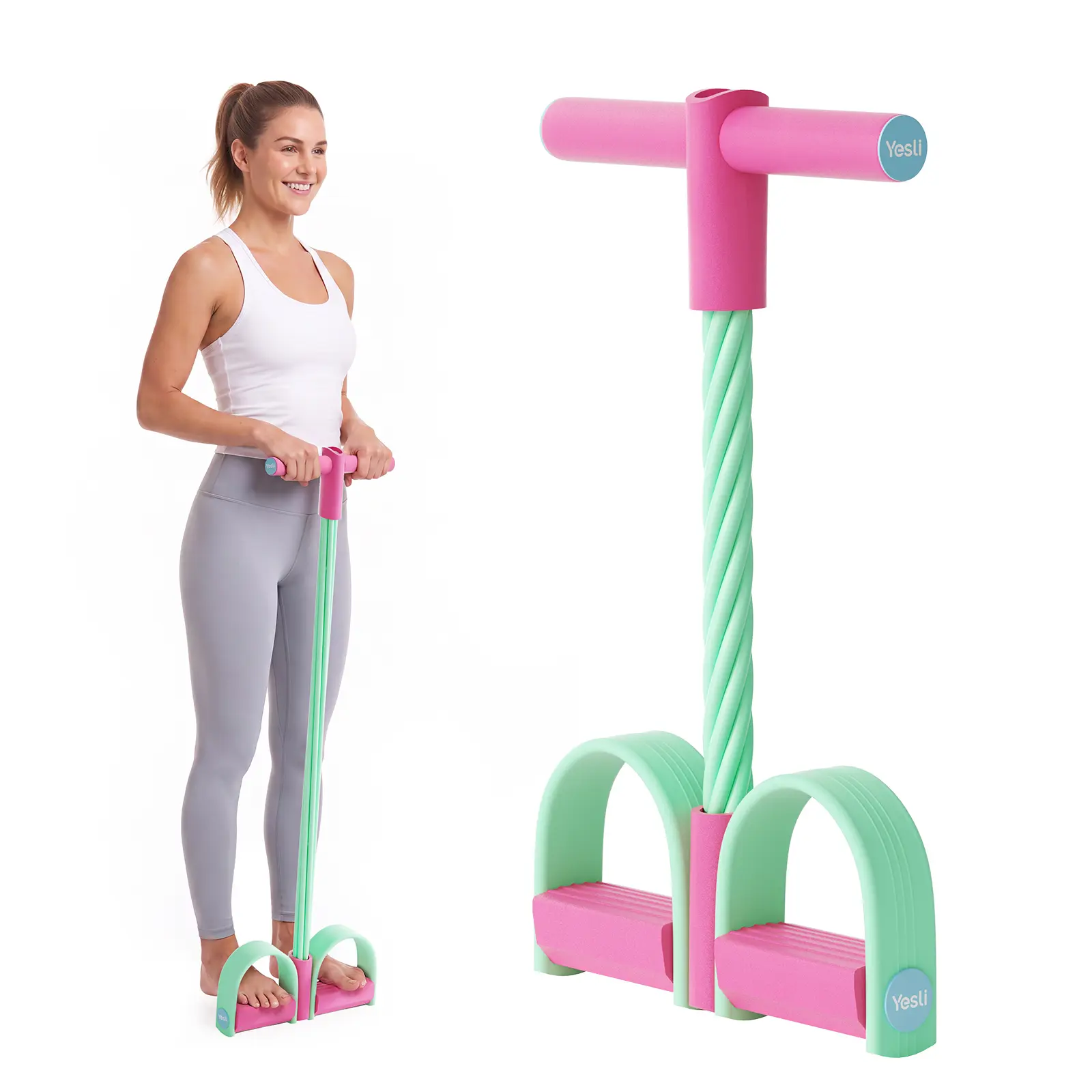 Yesli Multifunction Tension Rope, 6-Tube Elastic Yoga Pedal Puller Resistance Band, Natural Latex Tension Rope Fitness Equipment, for Abdomen/Waist/Arm/Leg Stretching Slimming Training