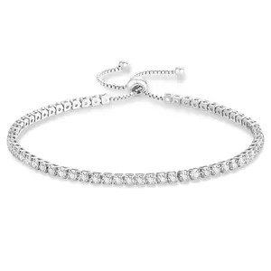 KRKC Adjustable Tennis Bracelet for Women, 2/3/4/5mm, 316L Stainless Steel, Stackable, Clean Girl Style, Silver Tone or Gold Tone, Sparkle Look, Mom Girlfriend Birthday