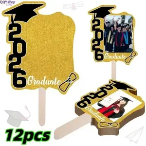 12PCS Graduation Photo Props Set 2026, Folding Fan & Frame Party Decorations for Graduation Ceremony & Celebration