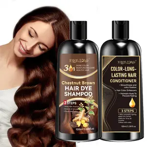 Chestnut Brown hair dye shampoo, gentle and non irritating plant hair dye shampoo easily covers white hair, paired with hair conditioner to repair frizz after dyeing, locks color and solidifies hair in one, creating smooth and healthy dyed hair