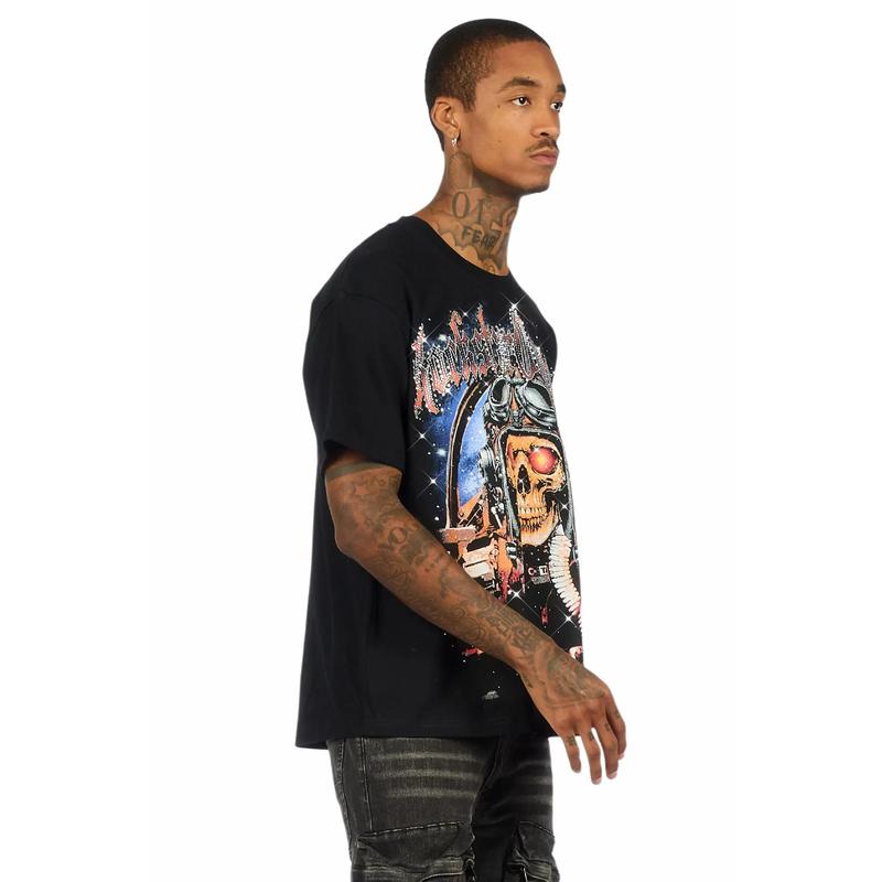 Airhart Black Graphic Rhinestone T-Shirt