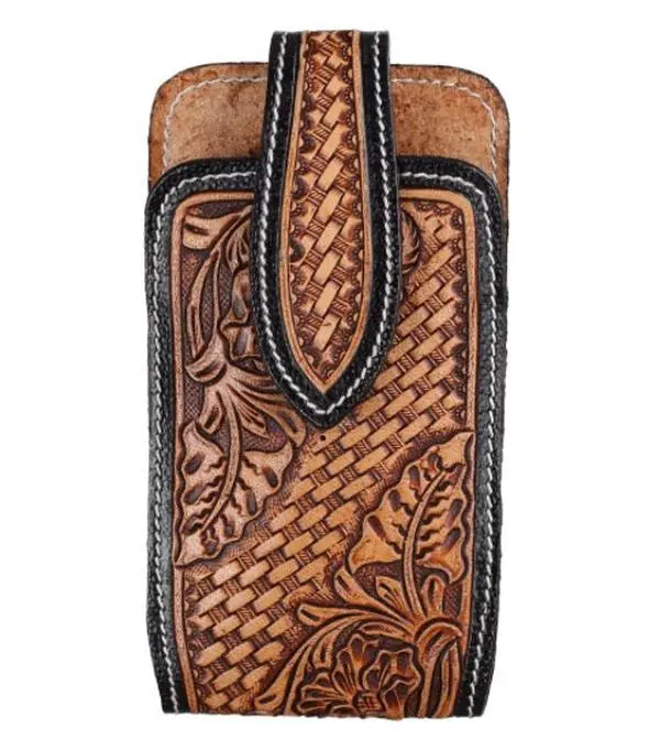 Floral and Basket Tooled Cell Phone Holder