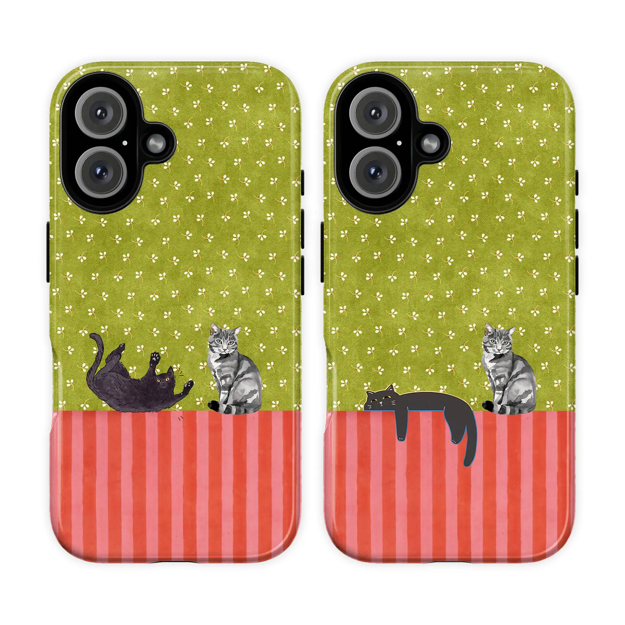 Whimsical Cat Phone Case – Cottagecore Kitty & Nature Pattern Cover with Ladybugs, Flowers & Garden Aesthetic for iPhone 17 16 15 14 13 12 11 Pro Max X XS & Samsung Galaxy S21–S25 Plus Ultra | Cute Vintage Cat Lover Gift