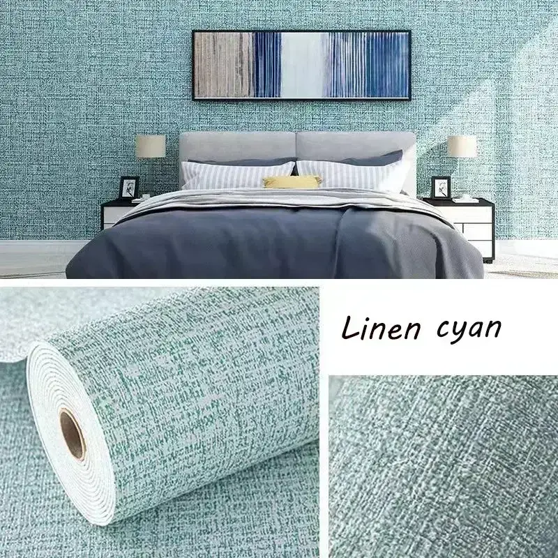 10m 3D Thicken self-adhesive thermal insulation wallpaper linen plain color decor wall stickers renovation anti-collision