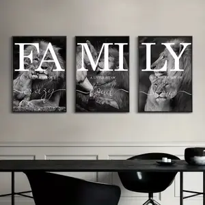 Three frameless canvas paintings and posters, ready to hang, Lion Family Decoration Series, Inspirational Home Decoration, Interior Decoration, Wall Art, Room Decoration, Perfect Gift, suitable for living room, bedroom, dining room, and office decoration.