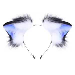 Furry Blue Fox Ears Headband - Plush Accessory for Cosplay & Furry Fans
