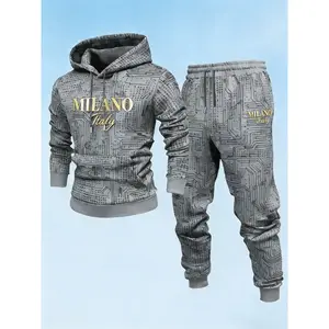 Men's 2-Piece Hooded Tracksuit: Shiny Circuit Pattern Design + Gold Milan Branding